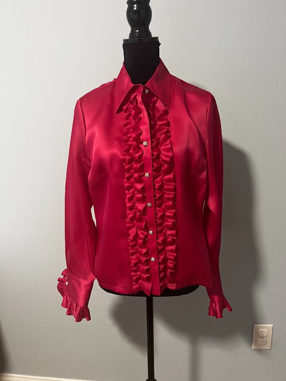 Talbots Petites Pure Silk Dress Shirt (Dark Pink)- Size 14